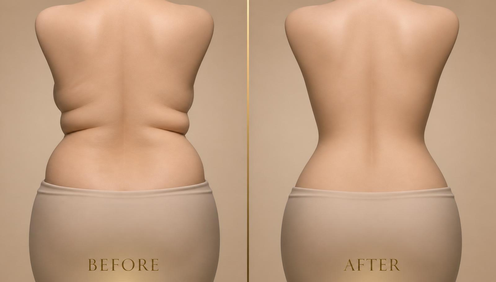 Back and bra-roll liposuction before and after — 8-month VASER and PAL result in Miami